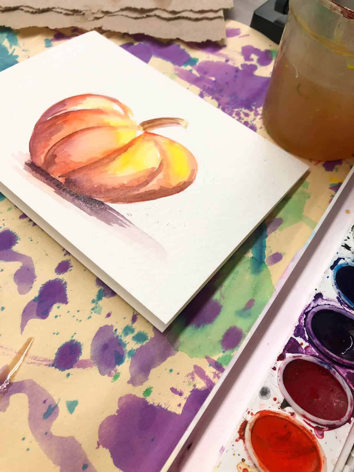 fall pumpkin watercolor painting idea