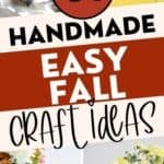 painted pumpkins, pumpkin wreath, fall candles and pumpkin vase with text overlay 31 handmade easy fall craft ideas.