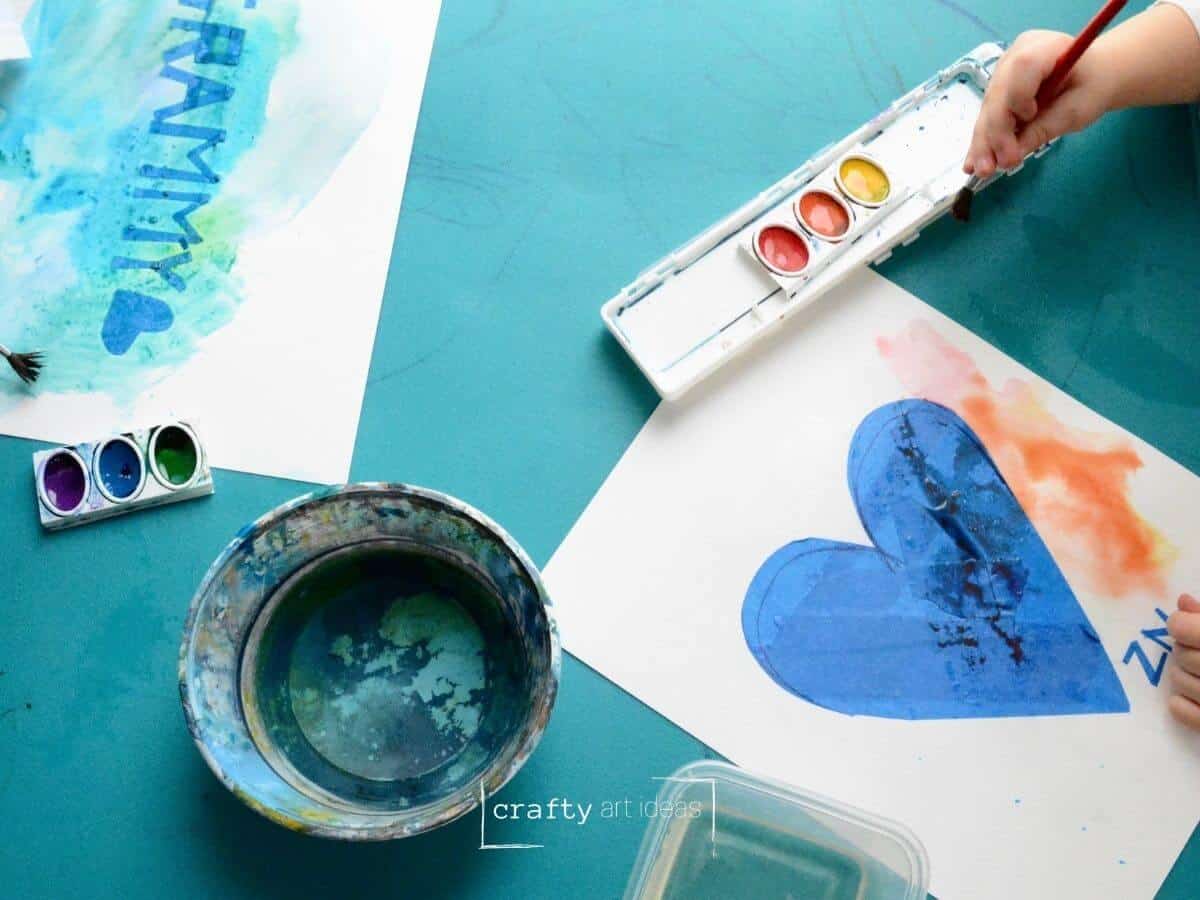 watercolor paint and heart craft for preschooler.