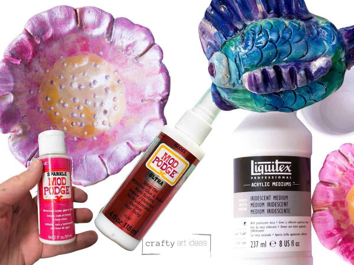 different examples of clay projects and clear coats you can use to seal them.