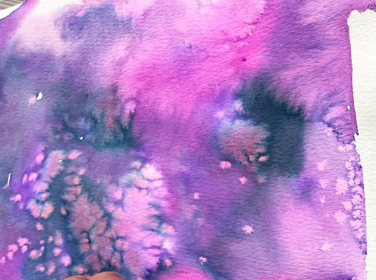 watercolor effect of salt and magenta and purple mixed with wet on wet painting.