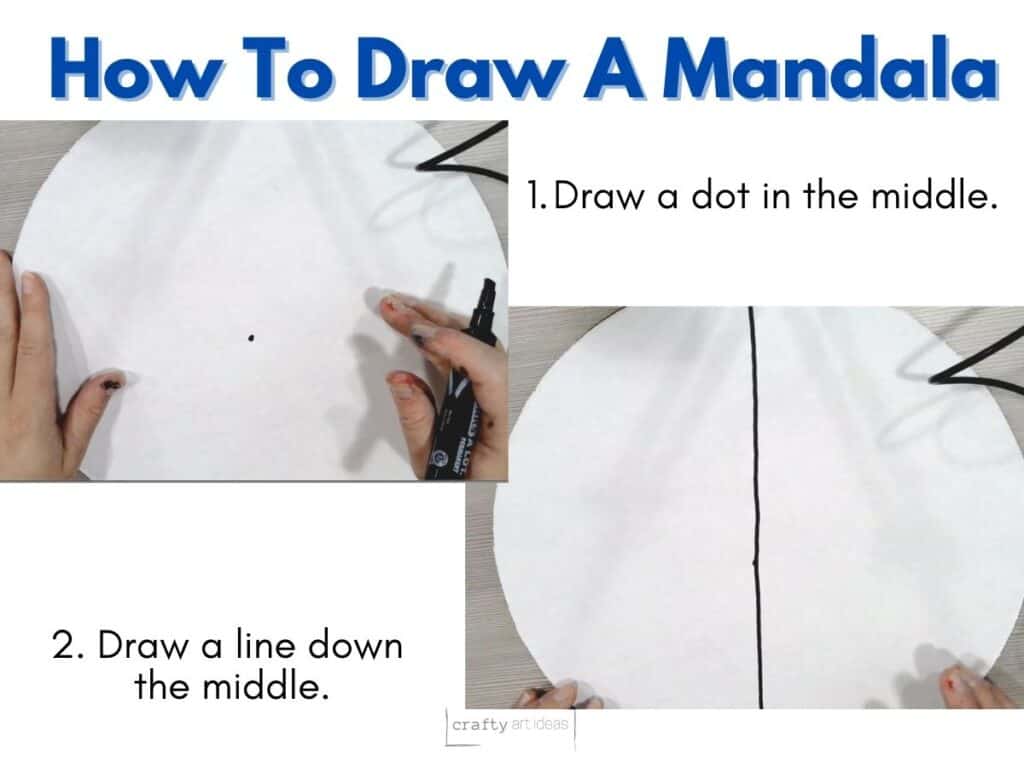 How to draw mandala with dot in the middle and line down the center.