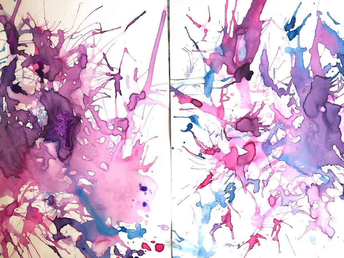 two watercolor straw paintings done by children.