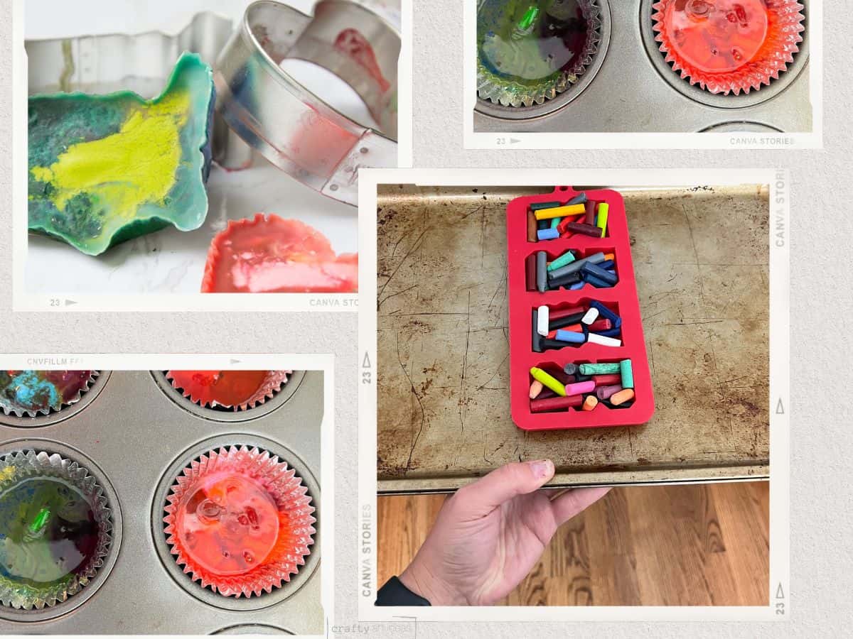 collage of DIY crayons being made.