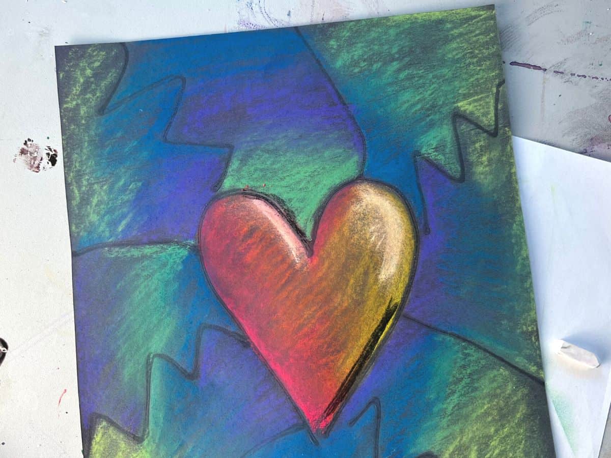 heart chalk pastel drawing with shadows and highlights added.