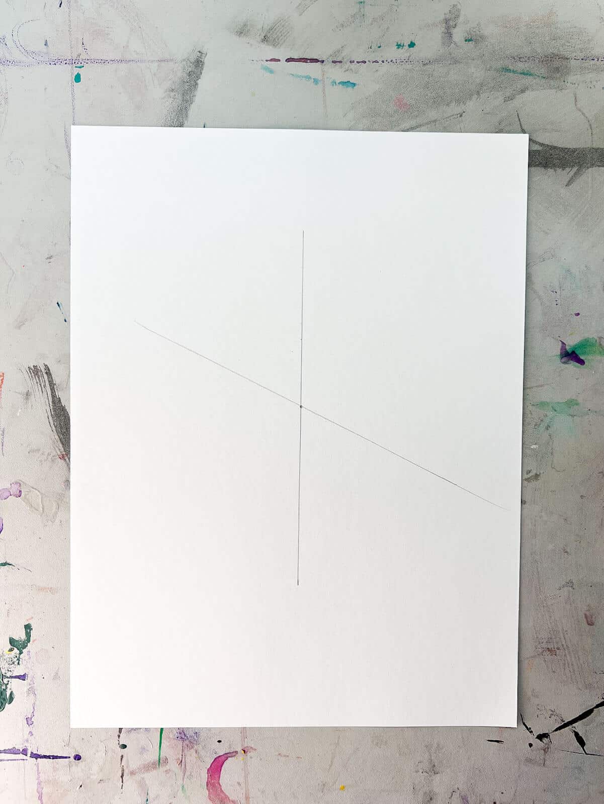 diagonal line on paper with straight vertical line.