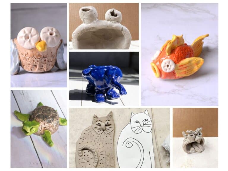 collage of clay animals for kids.