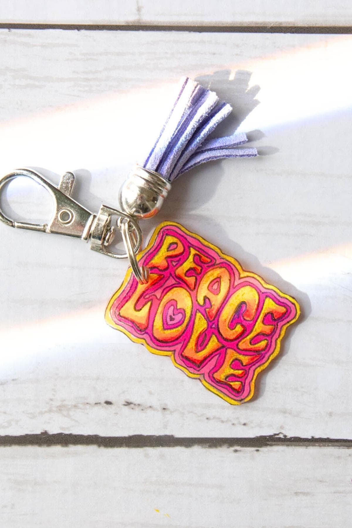peace love shrink plastic DIY keychain.