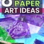 brush putting water on bleeding tissue paper with text overlay 8 tissue paper art ideas.