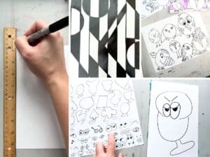 collage of simple drawing projects.