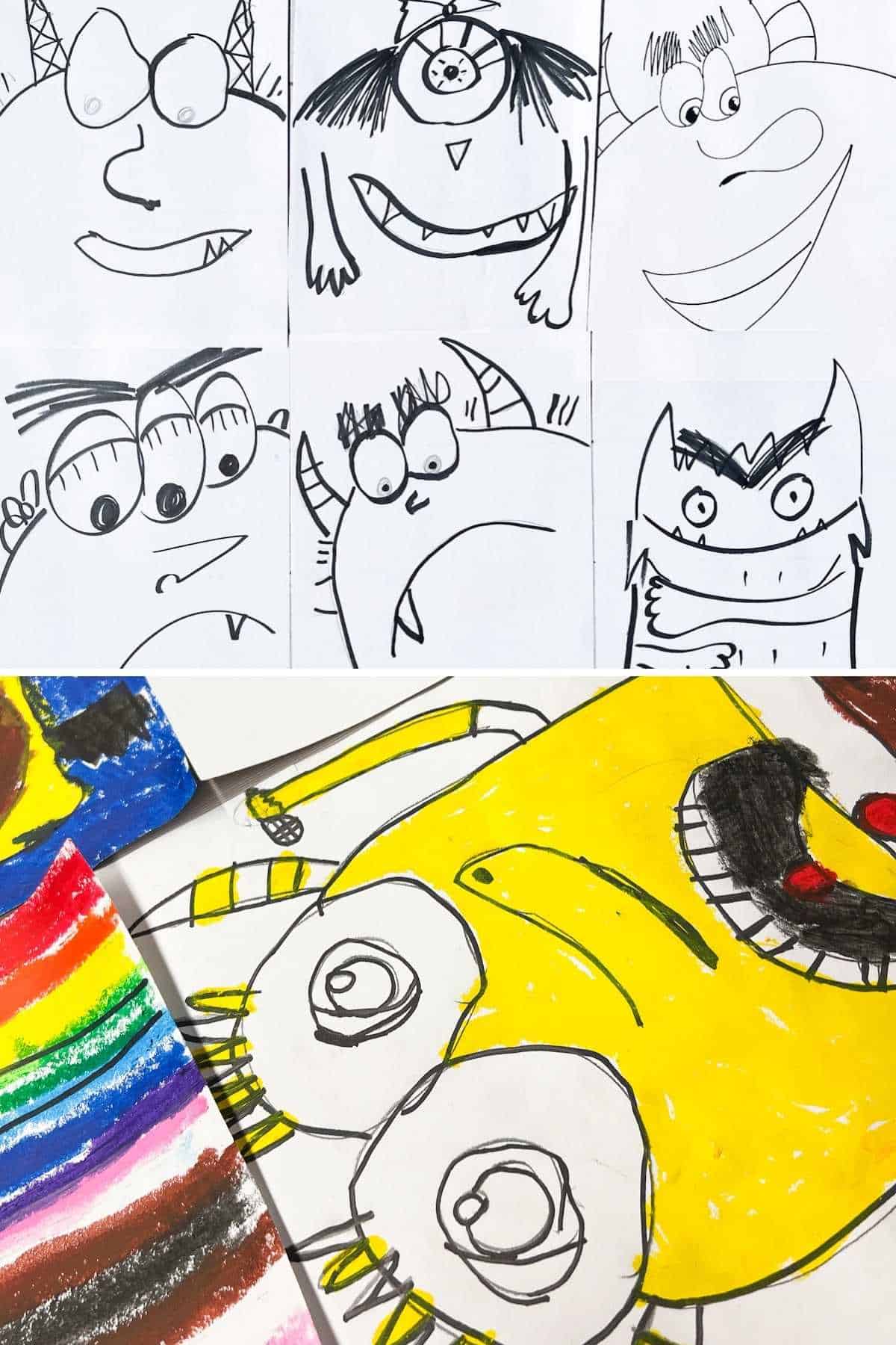 collage of monster drawings by kids.