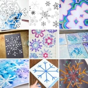 collage of 9 snowflake crafts for kids.