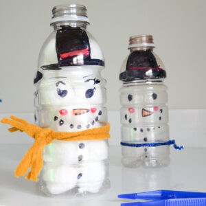 DIY snowman plastic bottle activity & game.