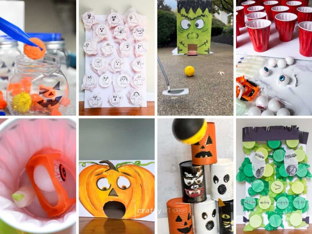 image collage of DIY Halloween party game ideas.