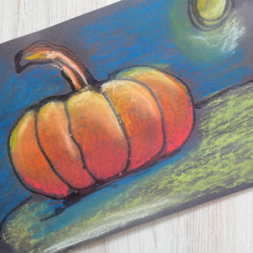 chalk pastel pumpkin drawing.