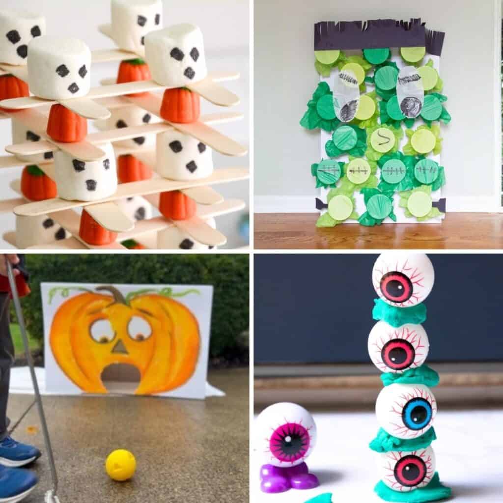 image collage of DIY Halloween party game ideas.
