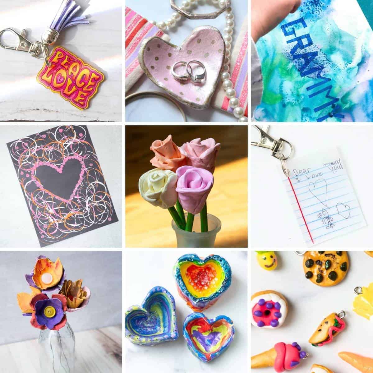 collage of Mother's Day crafts for kids.