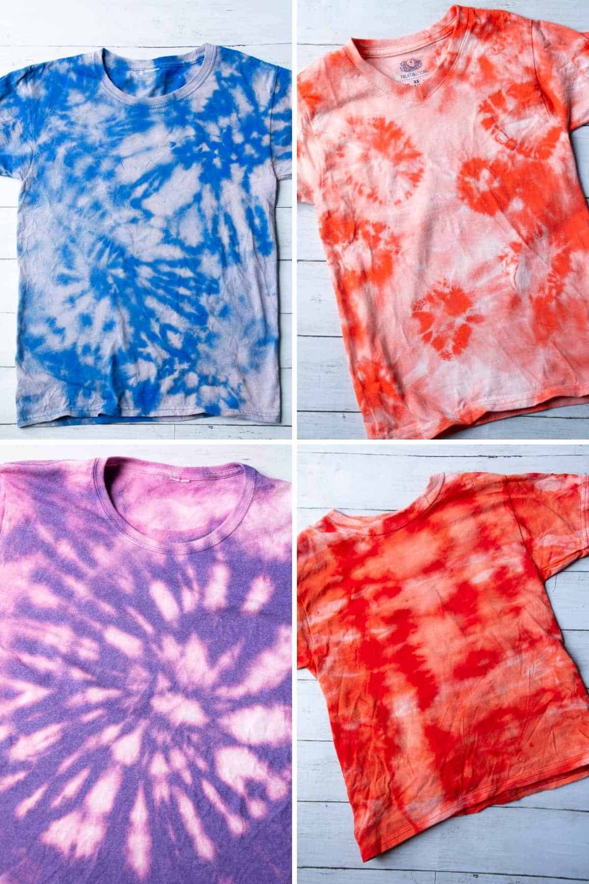 collage of reverse tie-dye shirts.