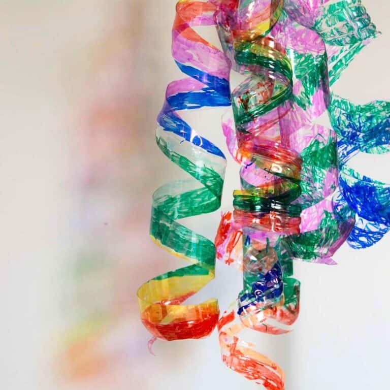 colorful twist bottle art hanging.