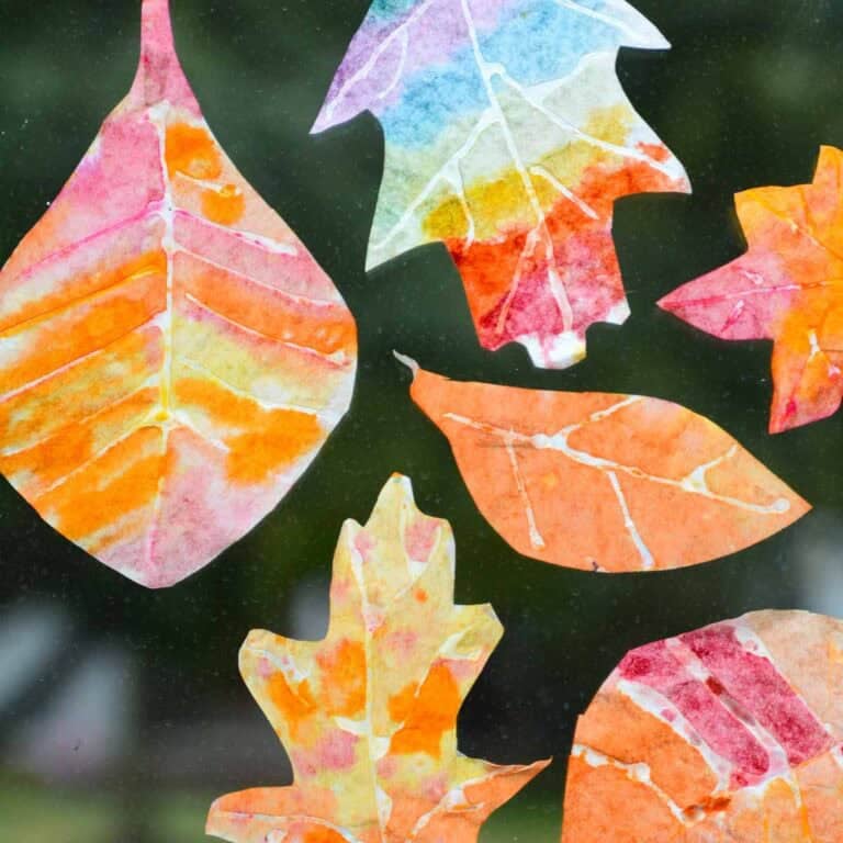coffee filters painted like Fall leaves.