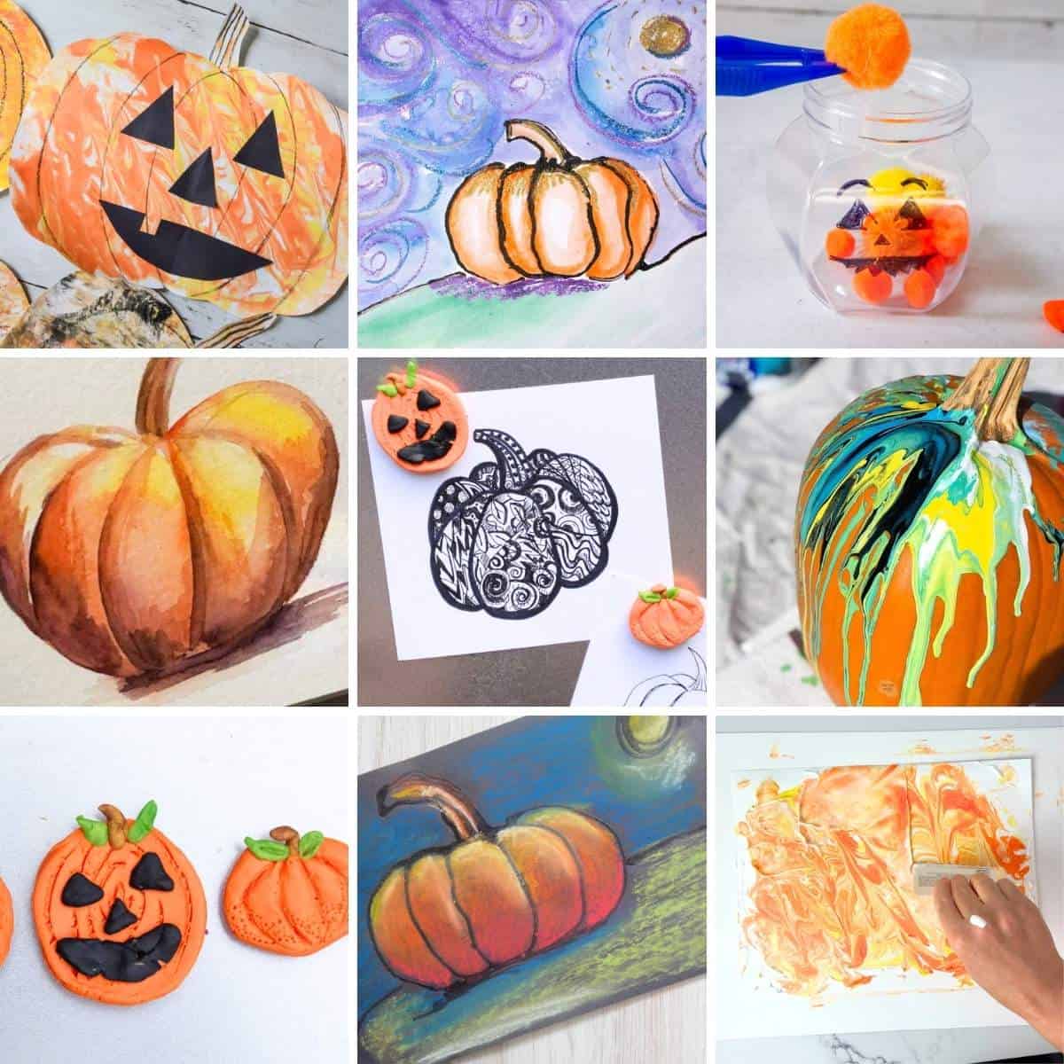 collage of pumpkin art project images.