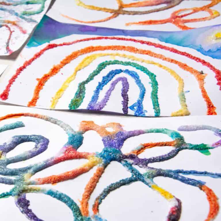 rainbow salt painting, abstract salt and water color painting.