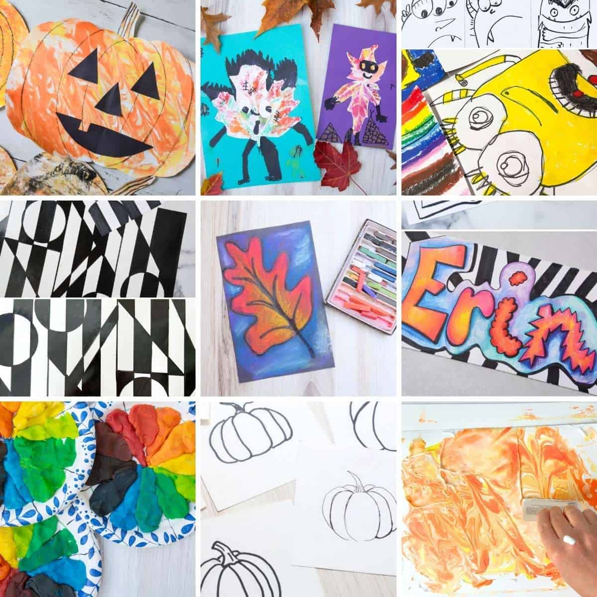 collage of Fall art projects for kids.