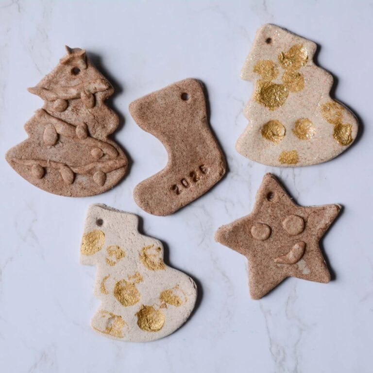 cinnamon salt dough ornaments on a table.