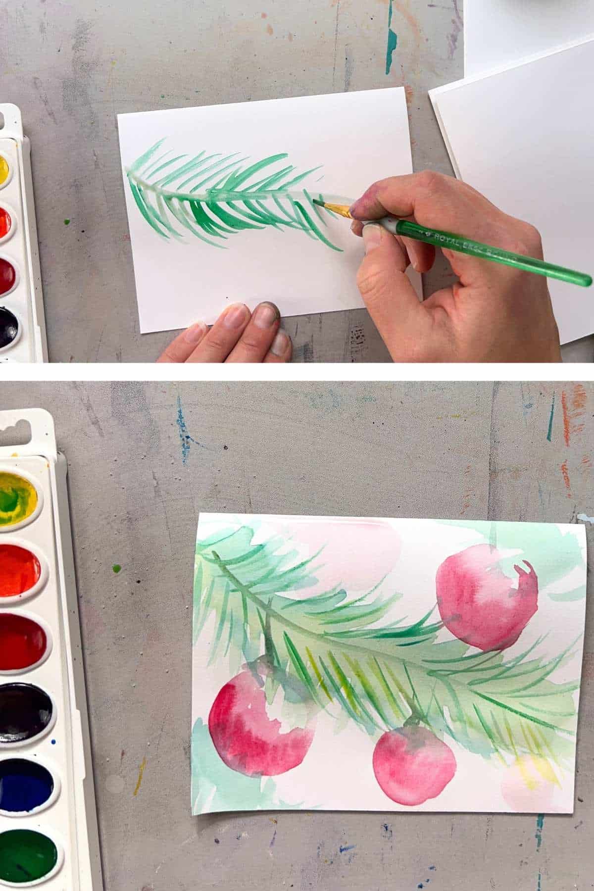 hand painting a simple ornament branch.