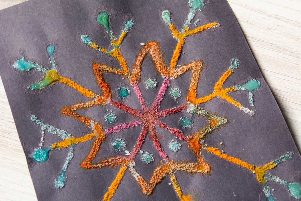 dried raised salt snowflake painting design.
