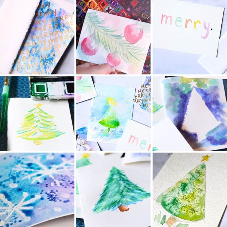 collage of watercolor Christmas cards.