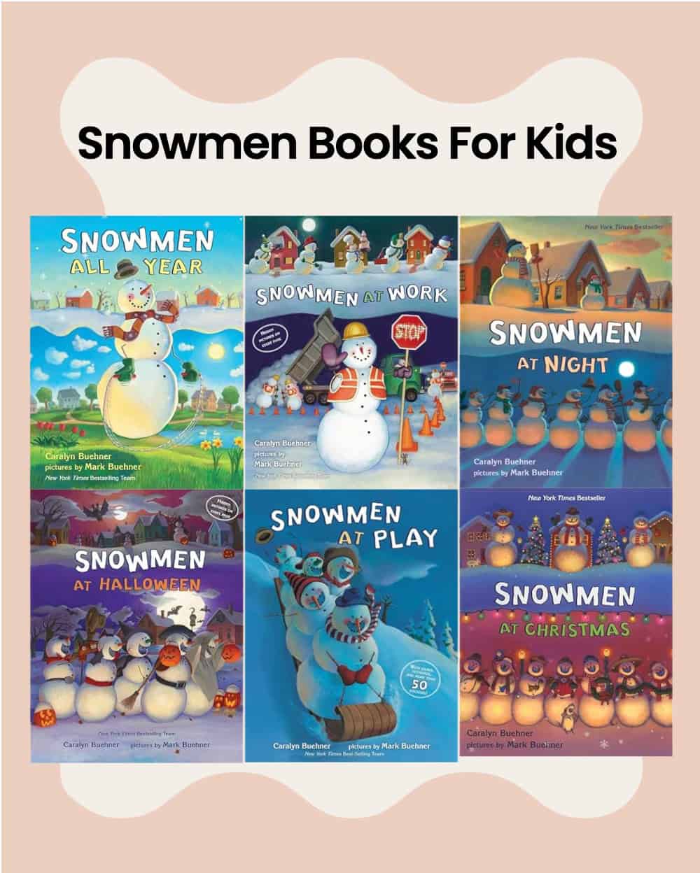 collage of snowmen at night book covers.