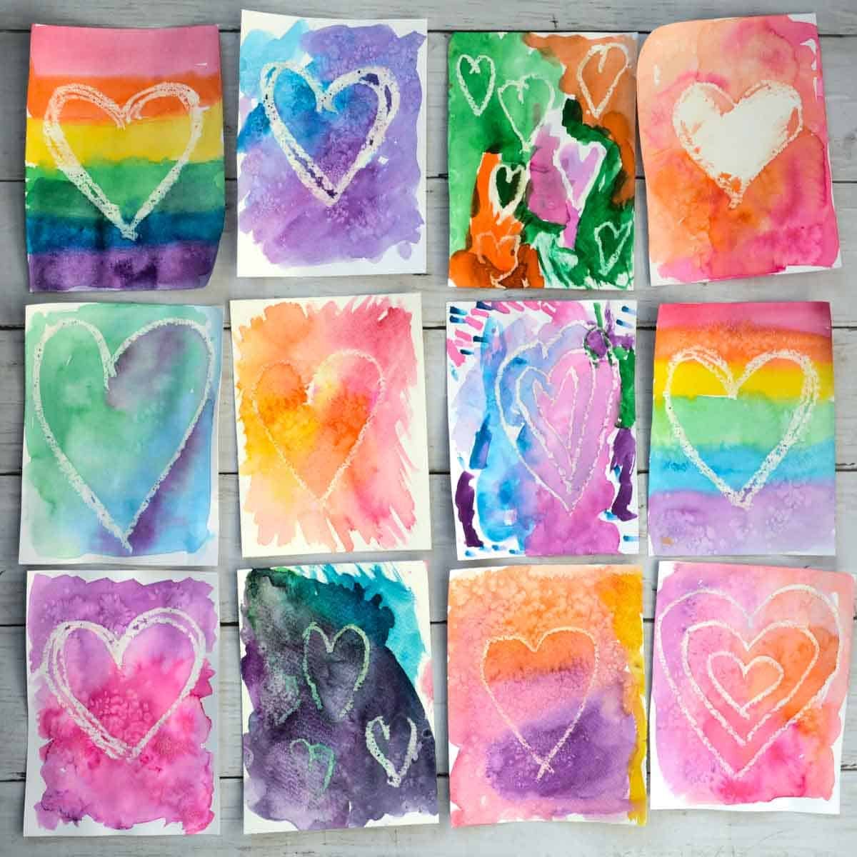 magic heart watercolor paintings for kids.