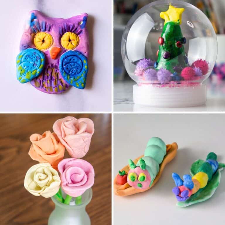 4 images of Model Magic sculptures for kids.