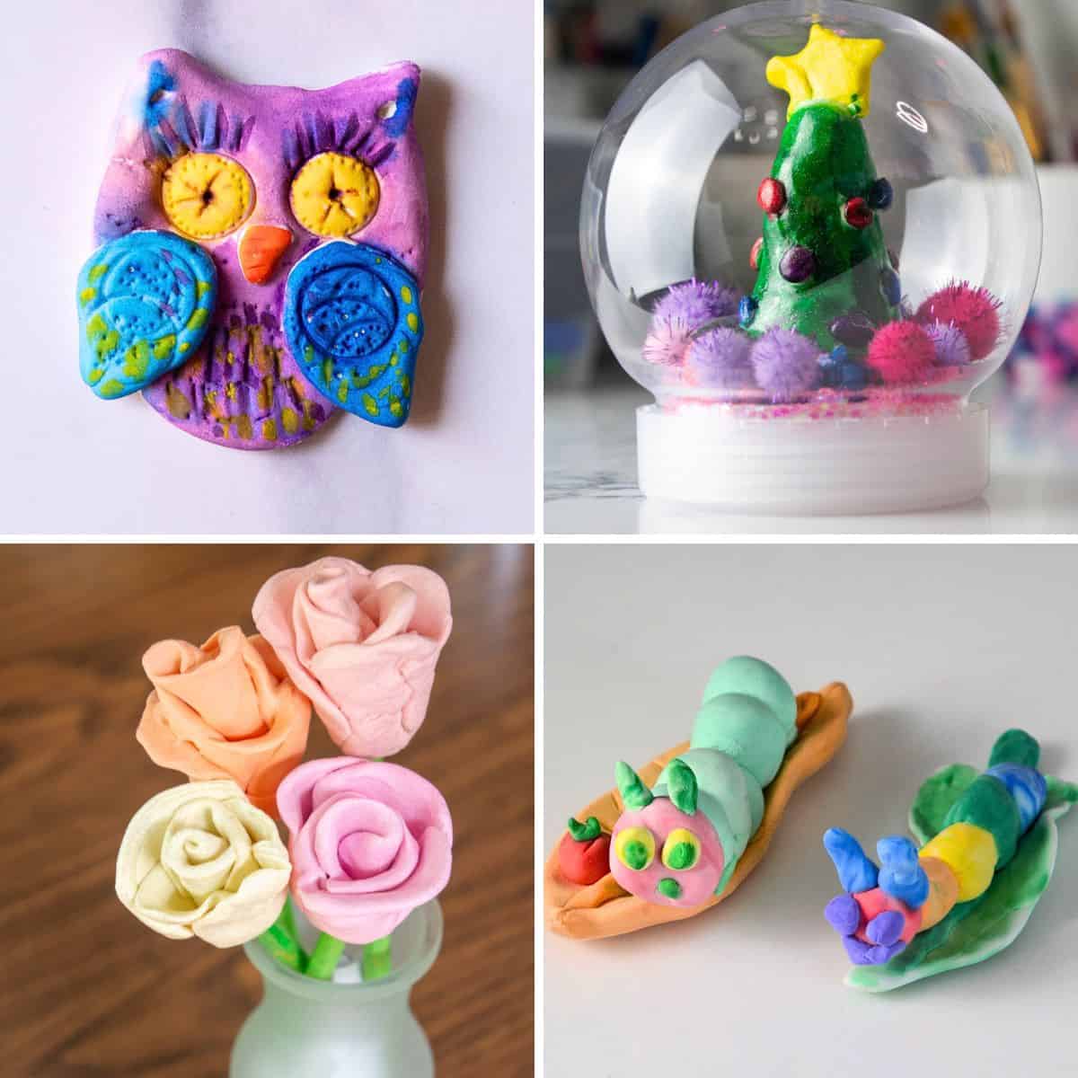 4 images of Model Magic sculptures for kids.