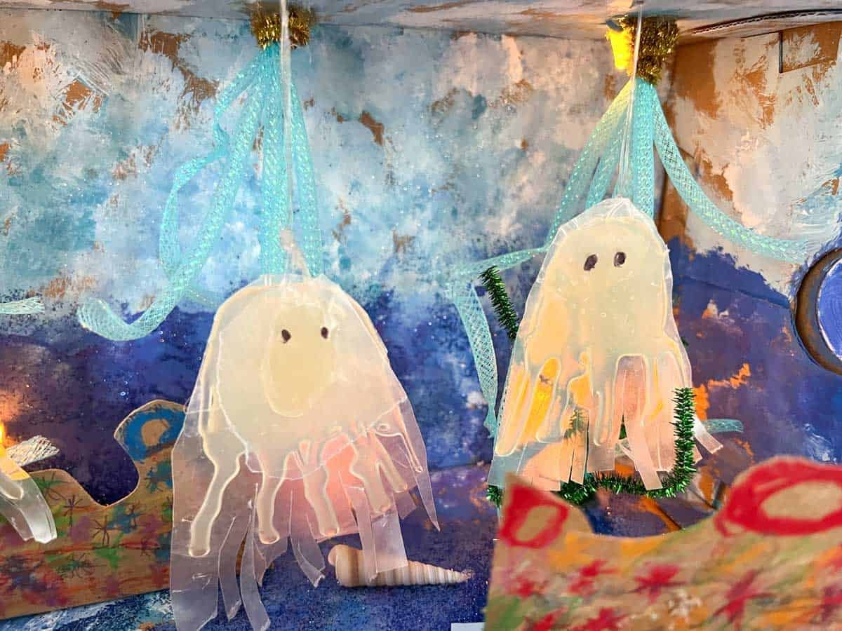 jellyfish hanging in shoe box.