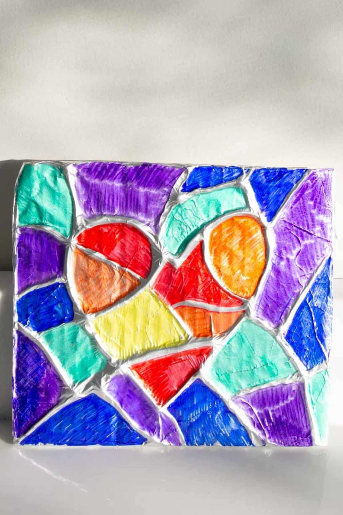 tin foil heart art project.