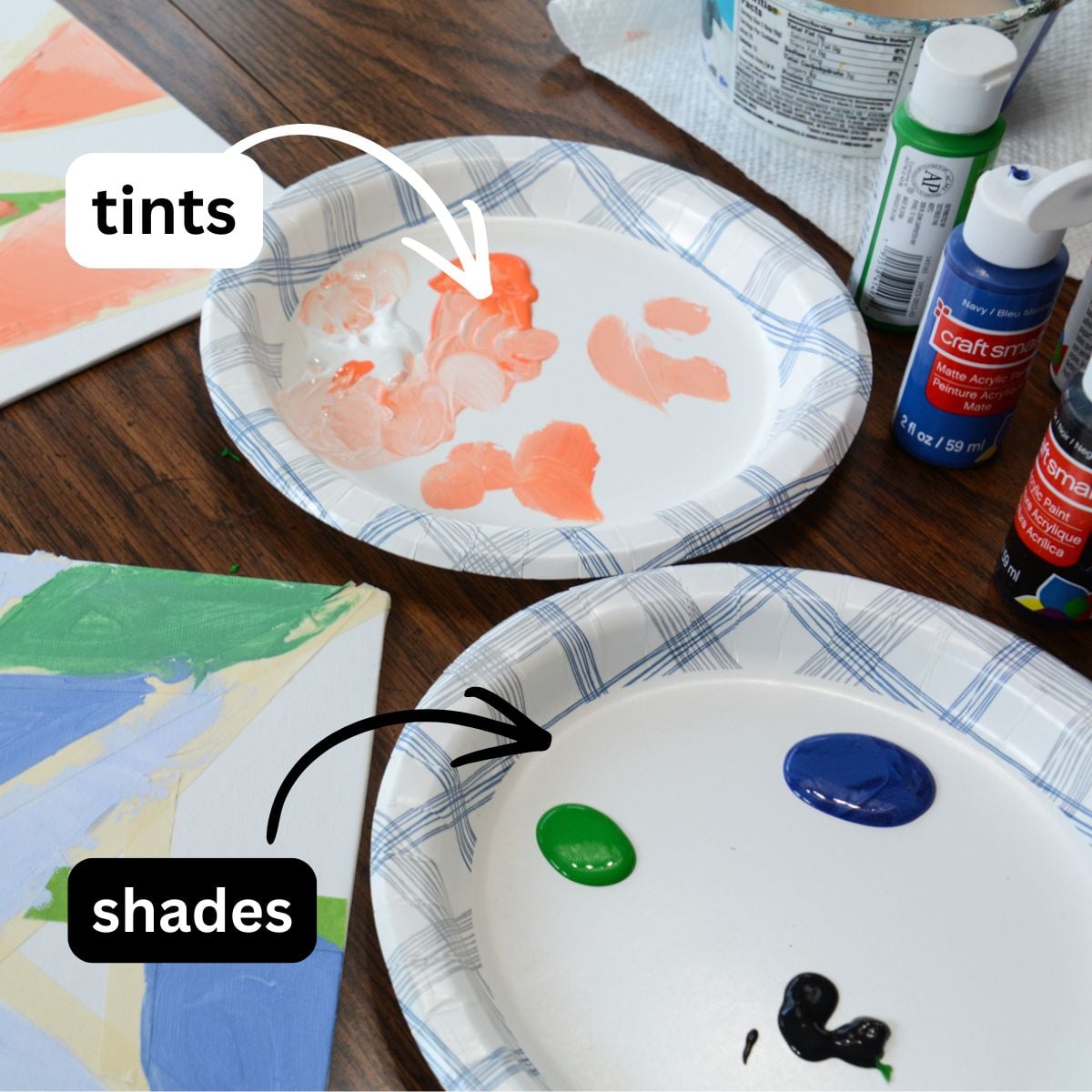 paints on paper plates.