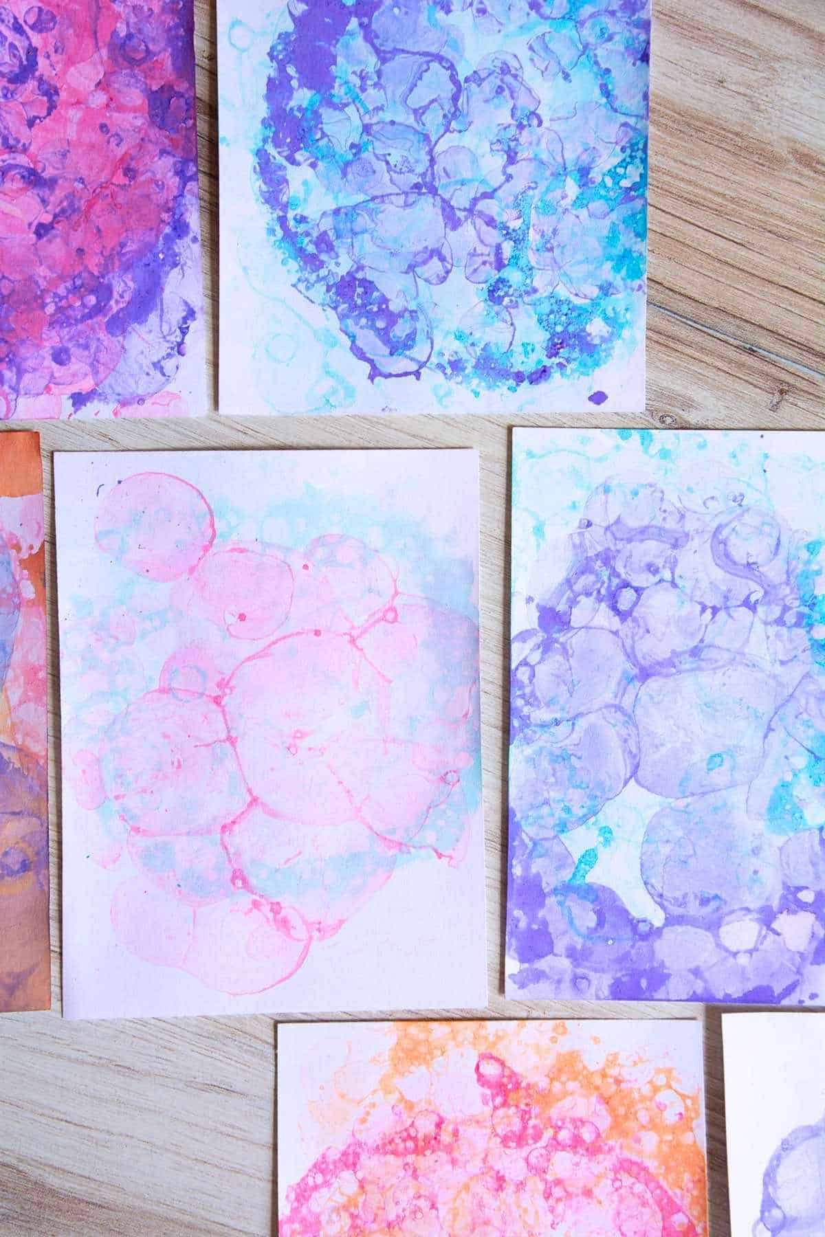 purple, red, orange and blue bubble prints.