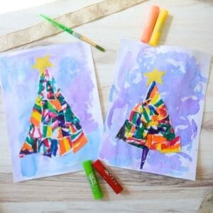 torn Christmas tree art project for kids.