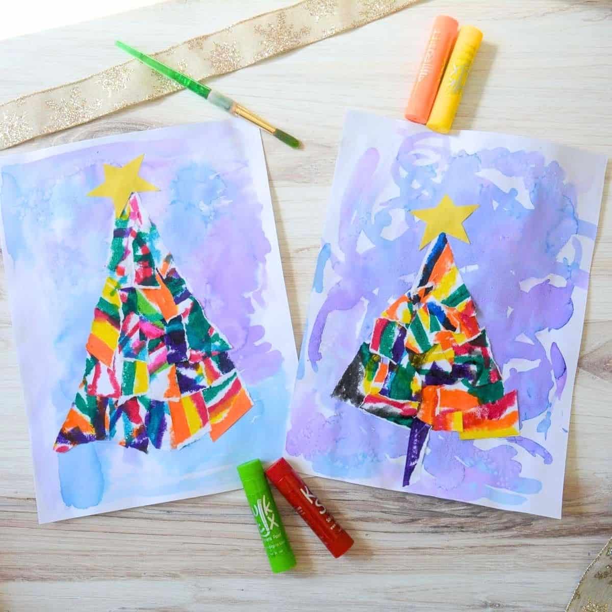 torn Christmas tree art project for kids.